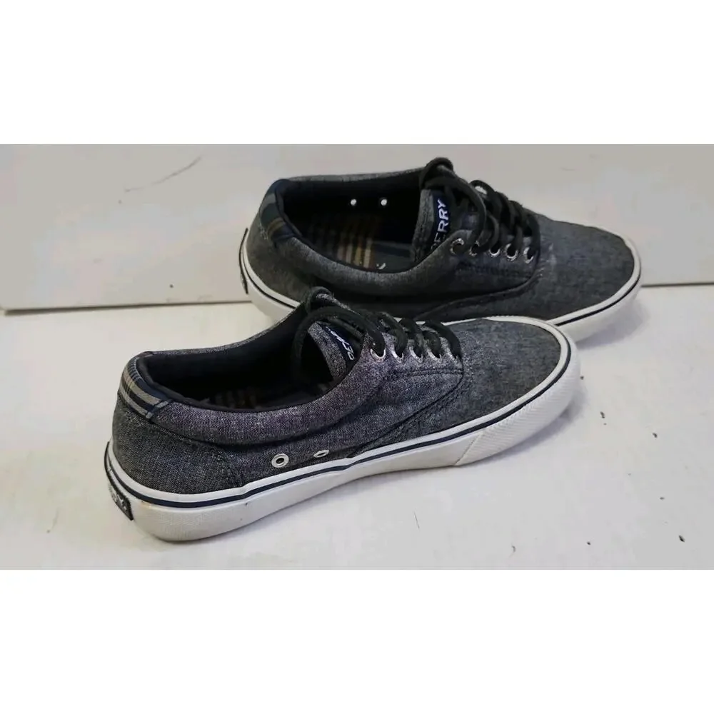 Sperry Top Sider Shoes Mens 5.5 Halyard Sneakers Gray Canvas Low Top STS22961